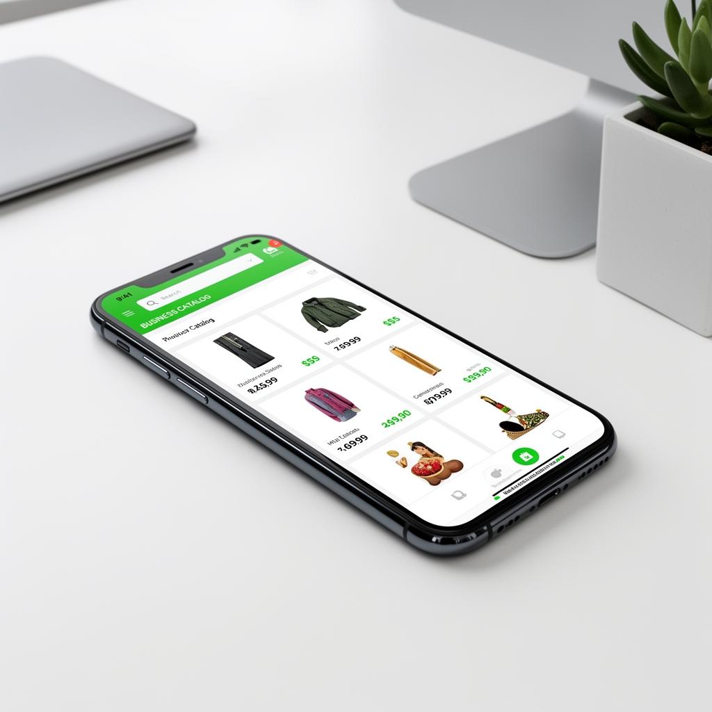 Smartphone exibindo catálogo digital de produtos Webger