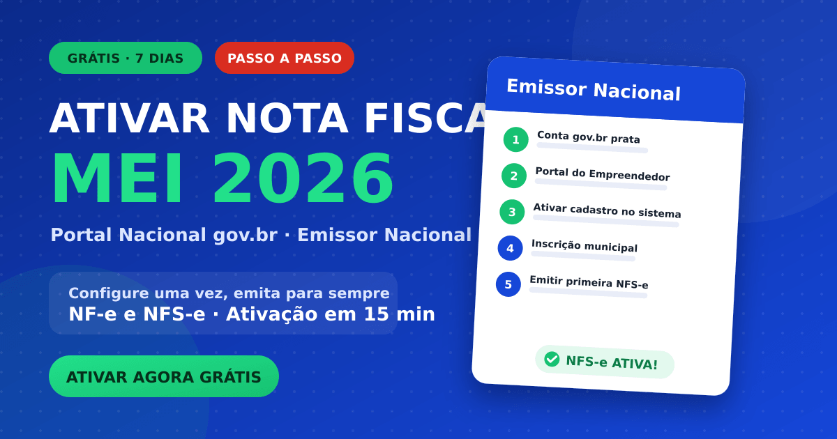 Ativar nota fiscal MEI 2026: Portal Nacional gov.br e Webger — passo a passo